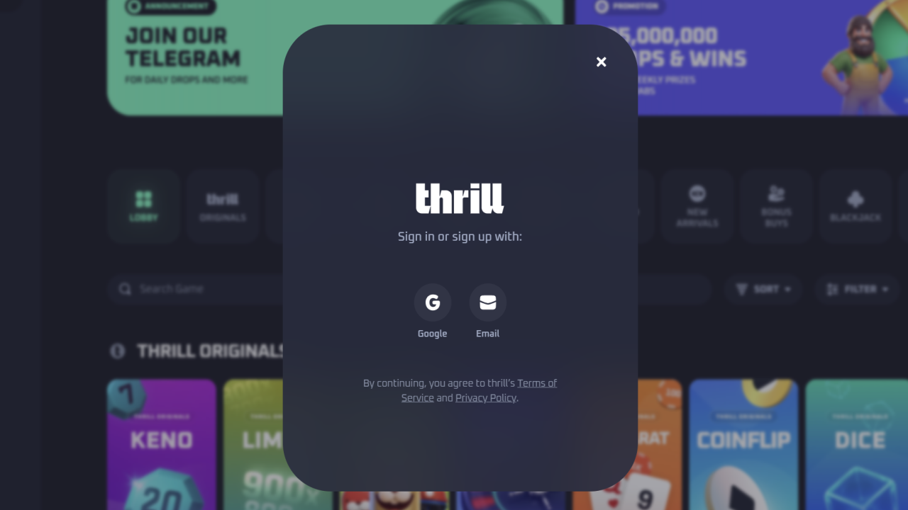 Thrill Casino registration