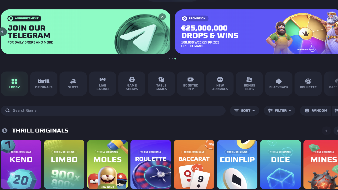 Thrill Casino website